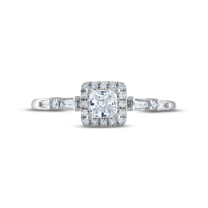 Diamond Halo Engagement Ring 1/2 ct tw Princess, Round & Baguette-cut 14K White Gold