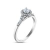 Thumbnail Image 1 of Diamond Halo Engagement Ring 1/2 ct tw Round & Baguette-cut 14K White Gold