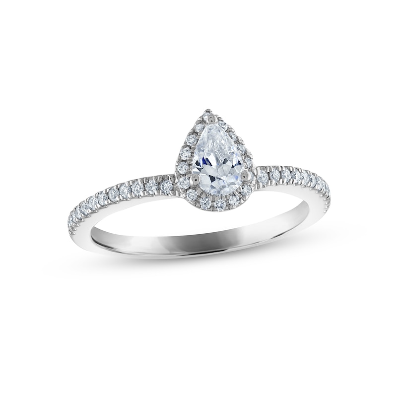 Diamond Halo Engagement Ring 1/2 ct tw Pear & Round-cut 14K White Gold with 360