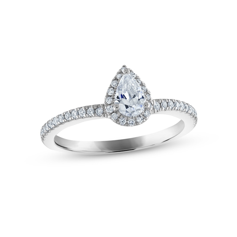 Diamond Halo Engagement Ring 1/2 ct tw Pear & Round-cut 14K White Gold