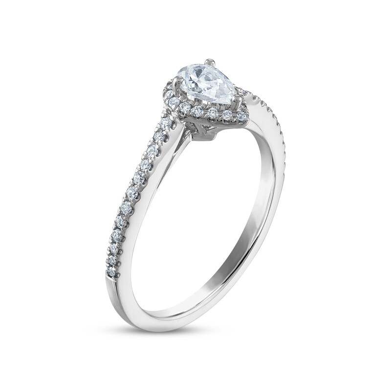 Diamond Halo Engagement Ring 1/2 ct tw Pear & Round-cut 14K White Gold