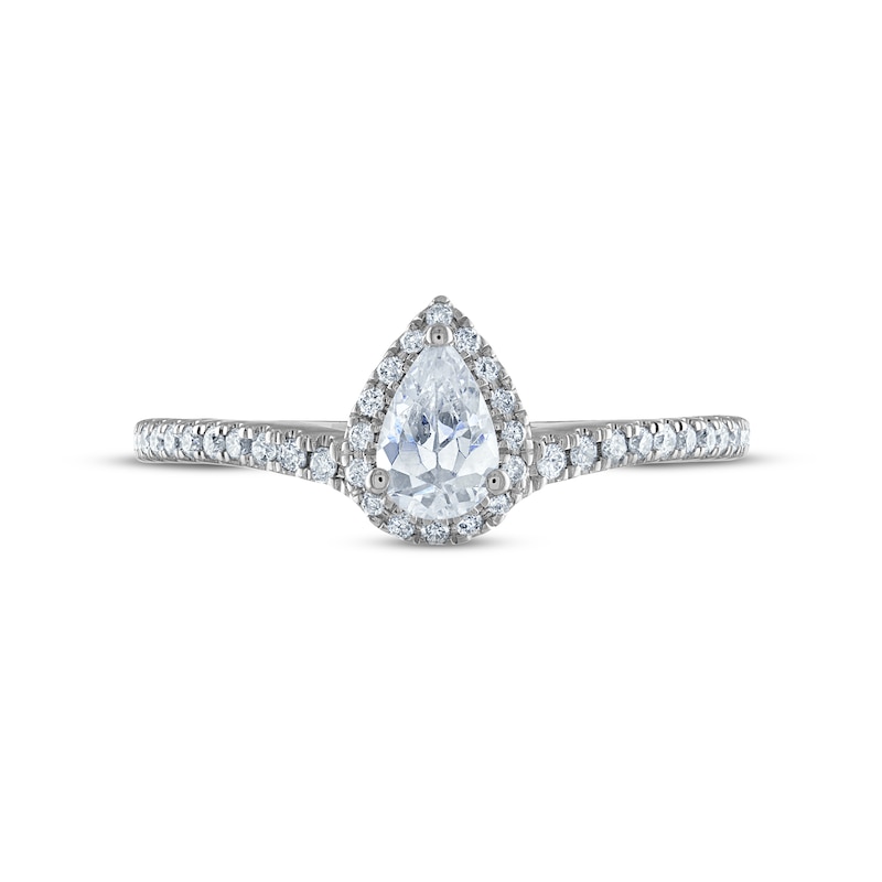 Diamond Halo Engagement Ring 1/2 ct tw Pear & Round-cut 14K White Gold