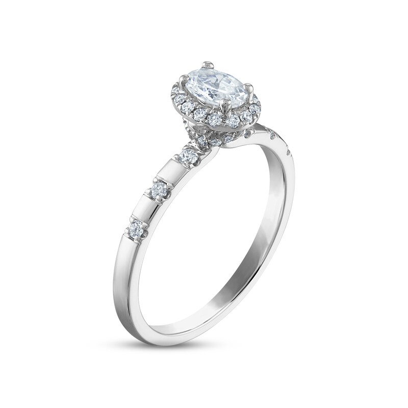 Diamond Halo Engagement Ring 5/8 ct tw Oval & Round-cut 14K White Gold