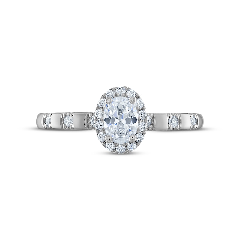 Diamond Halo Engagement Ring 5/8 ct tw Oval & Round-cut 14K White Gold