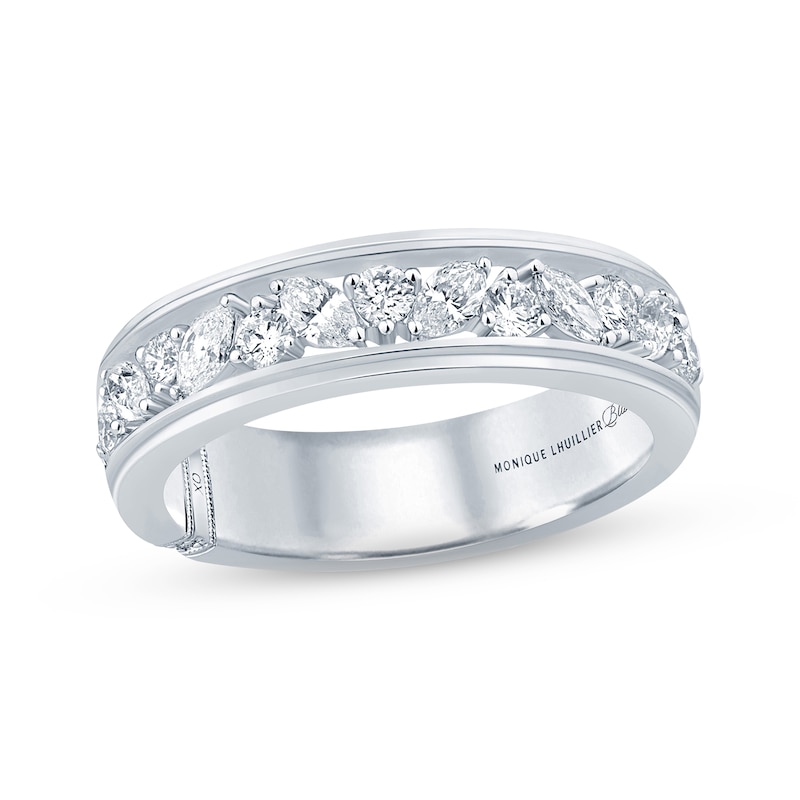 Monique Lhuillier Bliss Men's Diamond Wedding Band 1 ct tw Marquise & Round-cut 18K White Gold