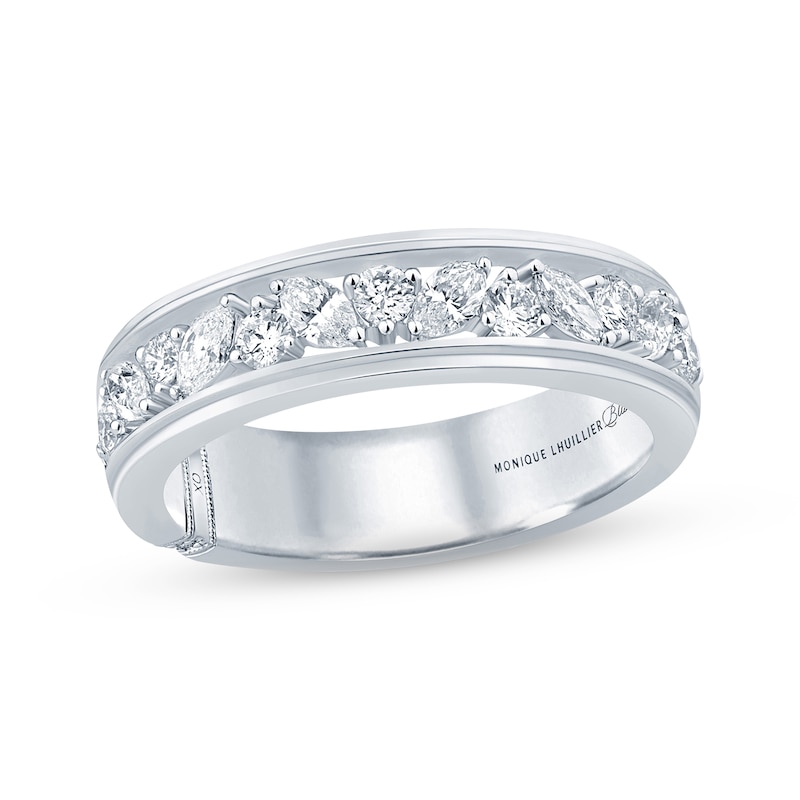 Monique Lhuillier Bliss Men's Diamond Wedding Band 1 ct tw Marquise & Round-cut 18K White Gold