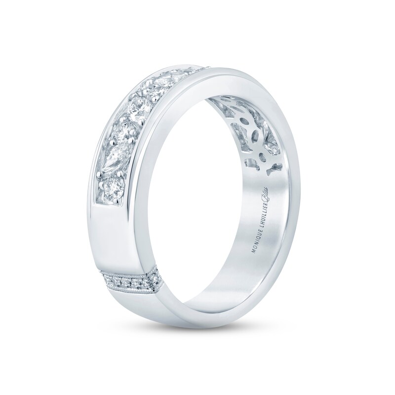 Monique Lhuillier Bliss Men's Diamond Wedding Band 1 ct tw Marquise & Round-cut 18K White Gold