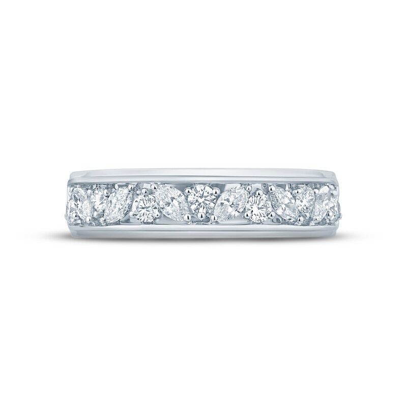 Monique Lhuillier Bliss Men's Diamond Wedding Band 1 ct tw Marquise & Round-cut 18K White Gold