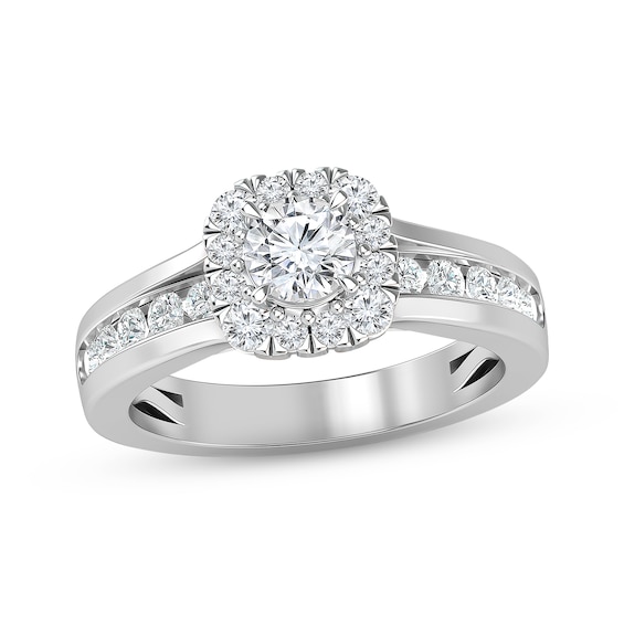 Now + Forever Diamond Halo Engagement Ring 1-3/8 ct tw Round-cut 14K White Gold