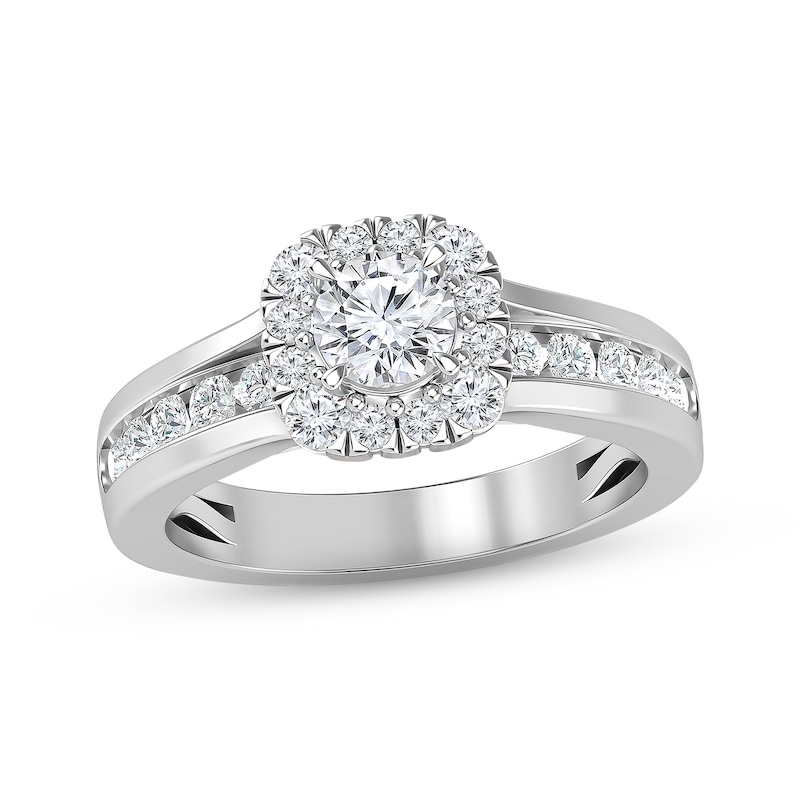 Diamond Halo Engagement Ring 1-3/8 ct tw Round-cut 14K White Gold