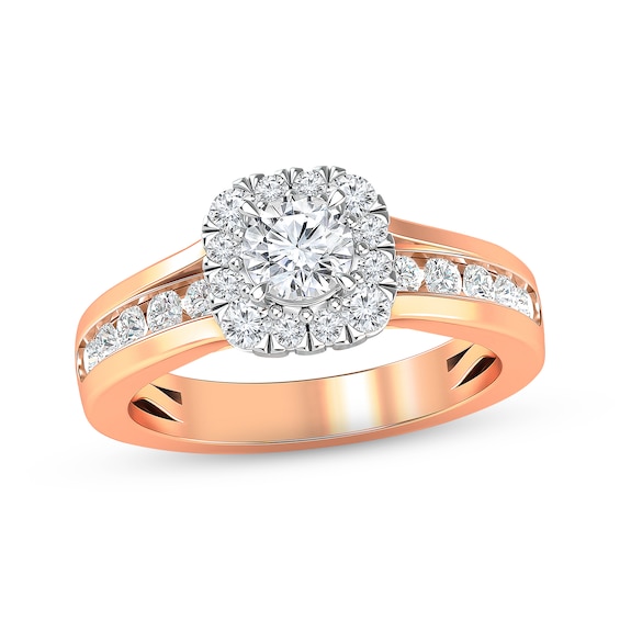 Now + Forever Diamond Halo Engagement Ring 1-3/8 ct tw Round-cut 14K Rose Gold