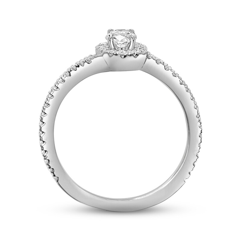 Diamond Halo Engagement Ring 3/4 ct tw Oval & Round-cut 14K White Gold