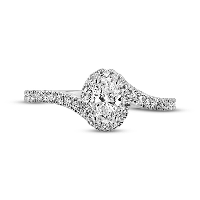 Diamond Halo Engagement Ring 3/4 ct tw Oval & Round-cut 14K White Gold