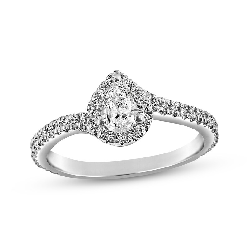 Diamond Engagement Ring 3/4 ct tw Pear & Round-cut 14K White Gold