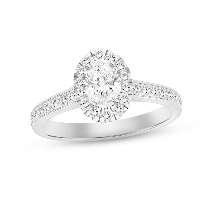 Diamond Halo Engagement Ring 1 ct tw Oval & Round-cut 14K White Gold
