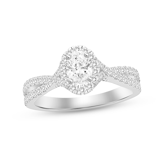 Diamond Engagement Ring 1 ct tw Oval & Round-cut 14K White Gold