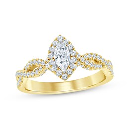 Diamond Halo Engagement Ring 3/4 ct tw Marquise & Round-cut 14K Yellow Gold
