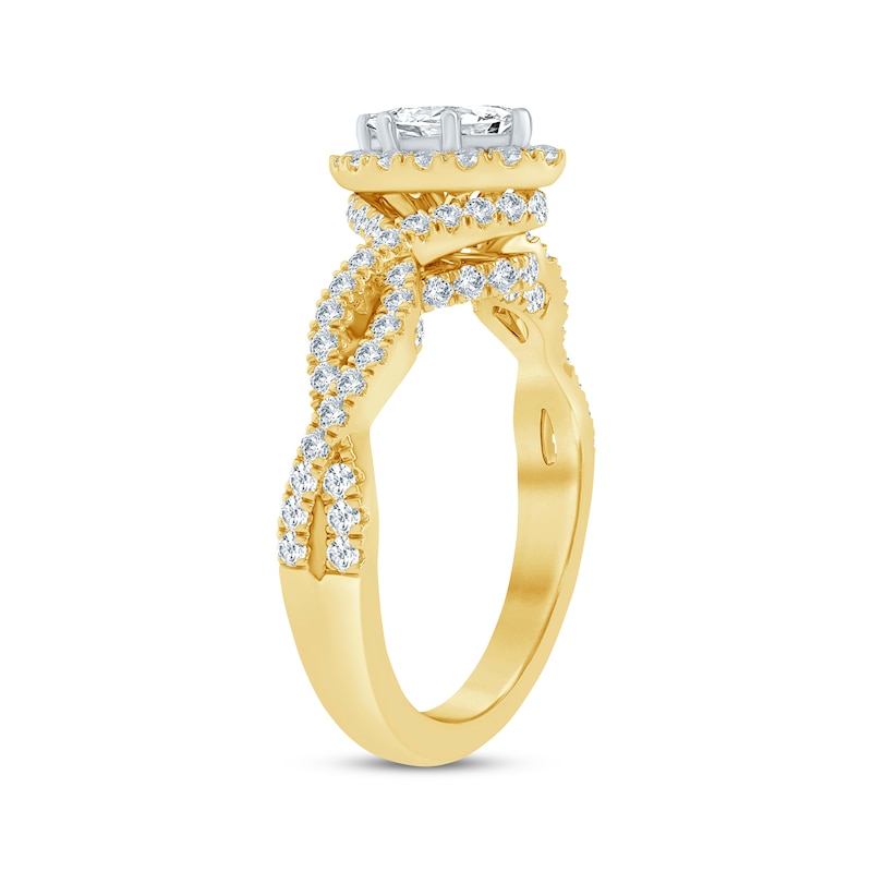 Diamond Halo Engagement Ring 3/4 ct tw Marquise & Round-cut 14K Yellow Gold