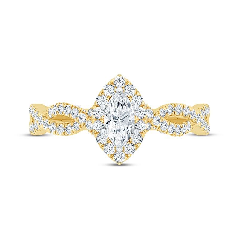 Diamond Halo Engagement Ring 3/4 ct tw Marquise & Round-cut 14K Yellow Gold