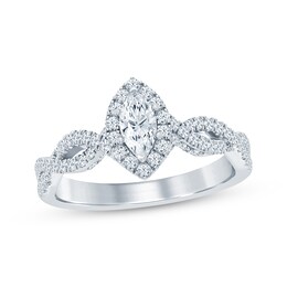 Diamond Halo Engagement Ring 3/4 ct tw Marquise & Round-cut 14K White Gold