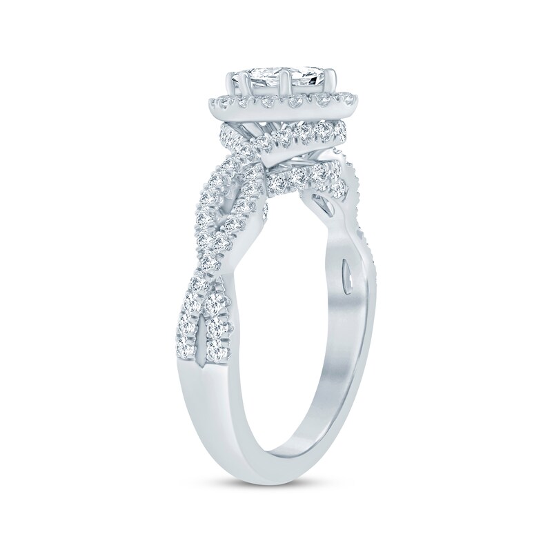 Diamond Halo Engagement Ring 3/4 ct tw Marquise & Round-cut 14K White Gold