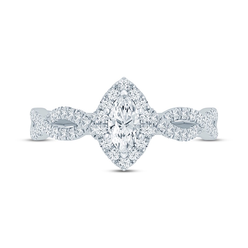 Diamond Halo Engagement Ring 3/4 ct tw Marquise & Round-cut 14K White Gold