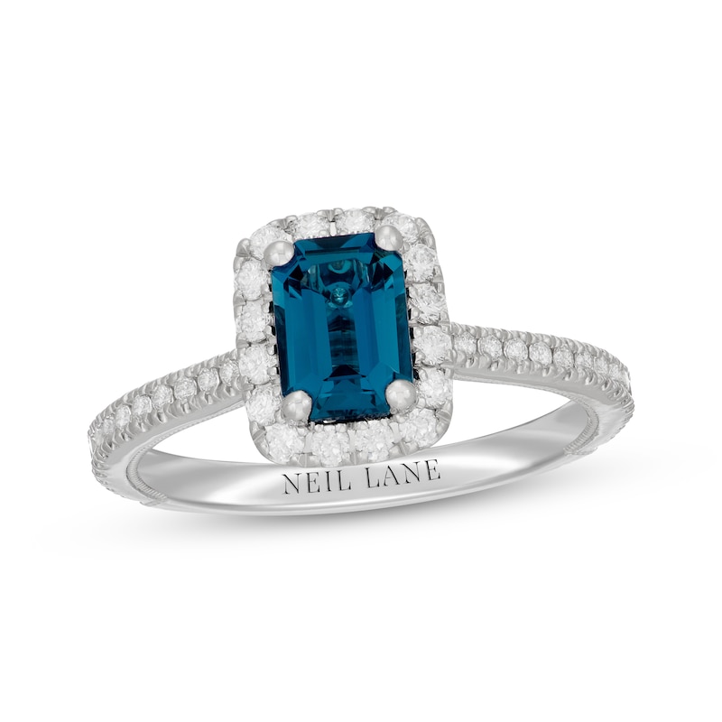 Main Image 1 of Neil Lane Emerald-Cut London Blue Topaz & White Diamond Engagement Ring 1/2 ct tw 14K White Gold