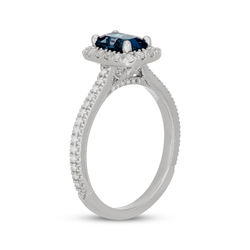 Main Image 2 of Neil Lane Emerald-Cut London Blue Topaz & White Diamond Engagement Ring 1/2 ct tw 14K White Gold