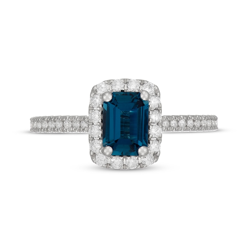 Main Image 3 of Neil Lane Emerald-Cut London Blue Topaz & White Diamond Engagement Ring 1/2 ct tw 14K White Gold