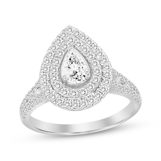 Now + Forever Pear-Shaped Diamond Double Frame Engagement Ring 3/4 ct tw 14K White Gold