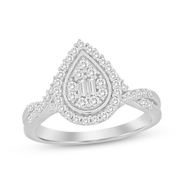 Now + Forever Baguette & Round-Cut Multi-Diamond Center Pear Frame Engagement Ring 3/8 ct tw 10K White Gold