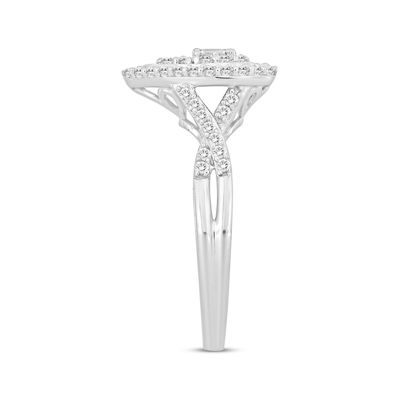 Main Image 2 of Now + Forever Baguette & Round-Cut Multi-Diamond Center Pear Frame Engagement Ring 3/8 ct tw 10K White Gold