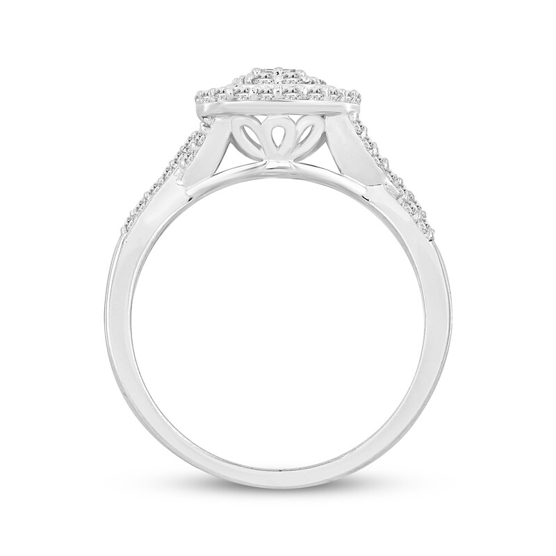Main Image 3 of Now + Forever Baguette & Round-Cut Multi-Diamond Center Pear Frame Engagement Ring 3/8 ct tw 10K White Gold