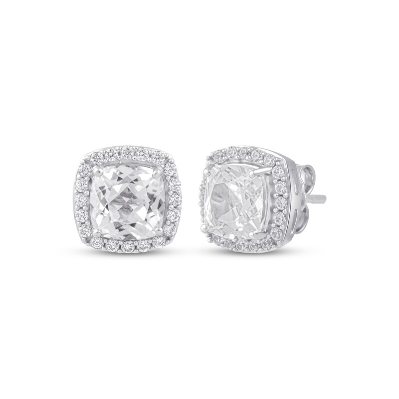 Main Image 1 of Cushion-Cut White Lab-Created Sapphire Frame Earrings Sterling Silver