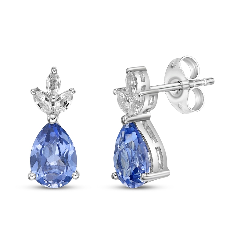 Main Image 1 of Gems of Serenity Pear-Shaped Blue & White Lab-Created Sapphire Dangle Earrings Sterling Silver