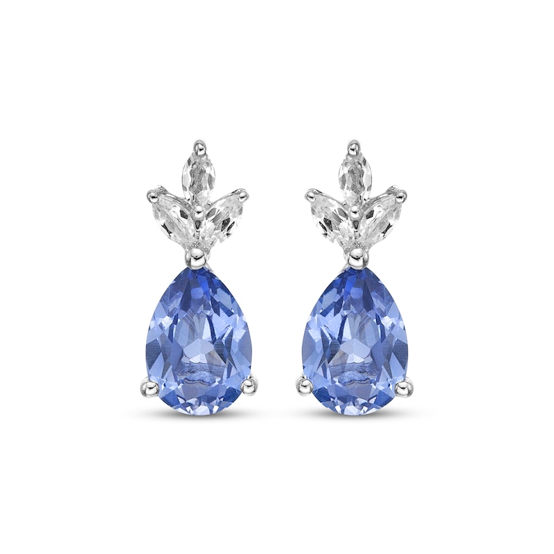 Main Image 2 of Gems of Serenity Pear-Shaped Blue & White Lab-Created Sapphire Dangle Earrings Sterling Silver