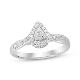 Now + Forever Baguette & Round-Cut Multi-Diamond Center Pear Frame Engagement Ring 1/4 ct tw 10K White Gold