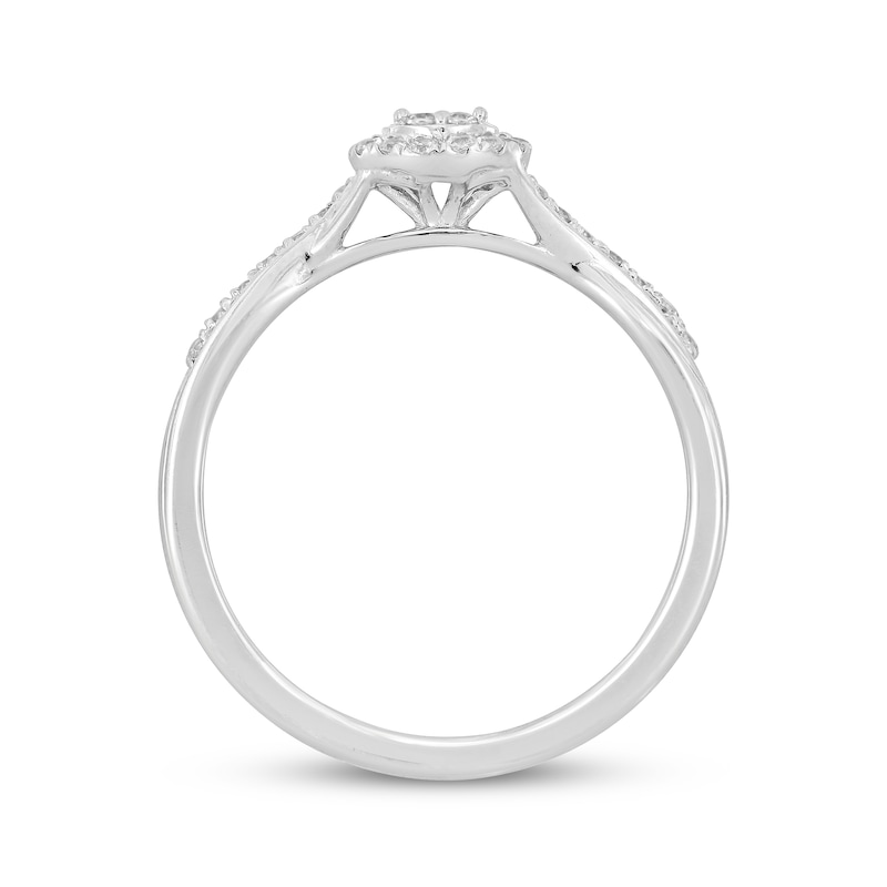 Baguette & Round-Cut Multi-Diamond Center Pear Frame Engagement Ring 1/4 ct tw 10K White Gold