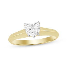 Now + Forever Diamond Heart Frame Engagement Ring 1/3 ct tw Round 10K Yellow Gold