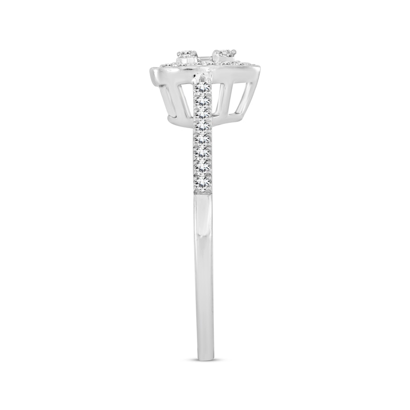 Main Image 2 of Now + Forever Baguette and Round-Cut Multi-Diamond Center Heart Engagement Ring 1/4 ct tw 10K White Gold