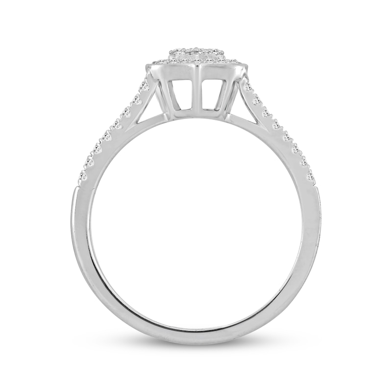 Main Image 3 of Now + Forever Baguette and Round-Cut Multi-Diamond Center Heart Engagement Ring 1/4 ct tw 10K White Gold