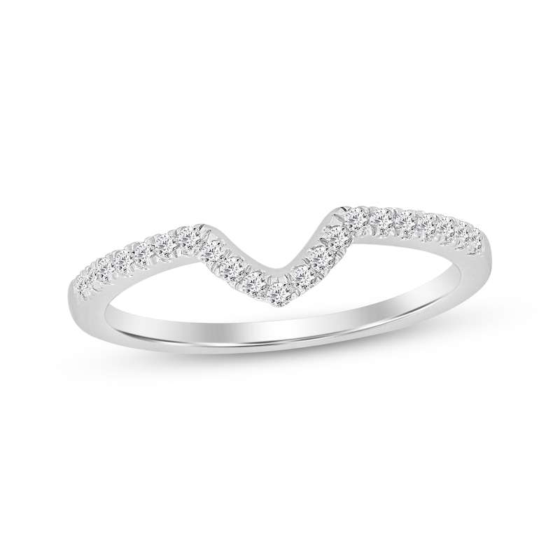 Main Image 1 of Now + Forever Diamond Notched Wedding Band 1/6 ct tw Round-cut 10K White Gold