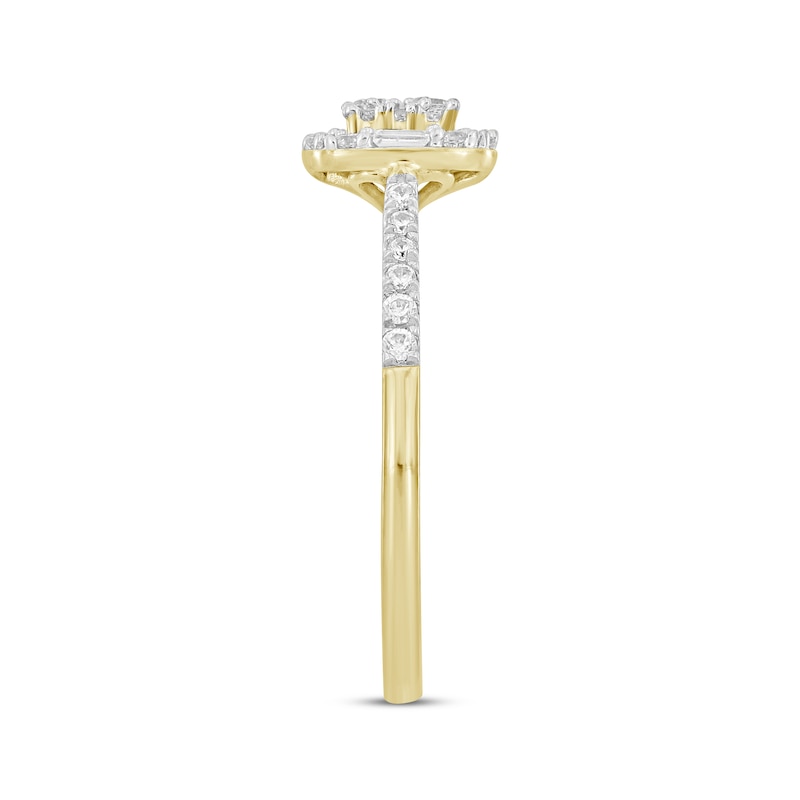 Main Image 2 of Now + Forever Baguette & Round-Cut Multi-Diamond Center Cushion Frame Engagement Ring 1/3 ct tw 10K Yellow Gold