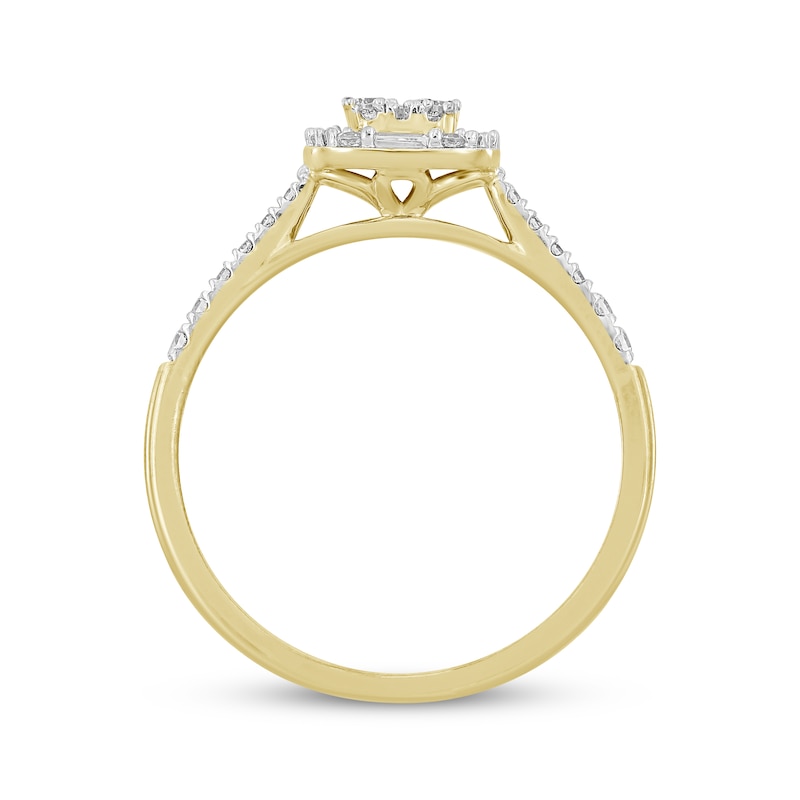 Main Image 3 of Now + Forever Baguette & Round-Cut Multi-Diamond Center Cushion Frame Engagement Ring 1/3 ct tw 10K Yellow Gold