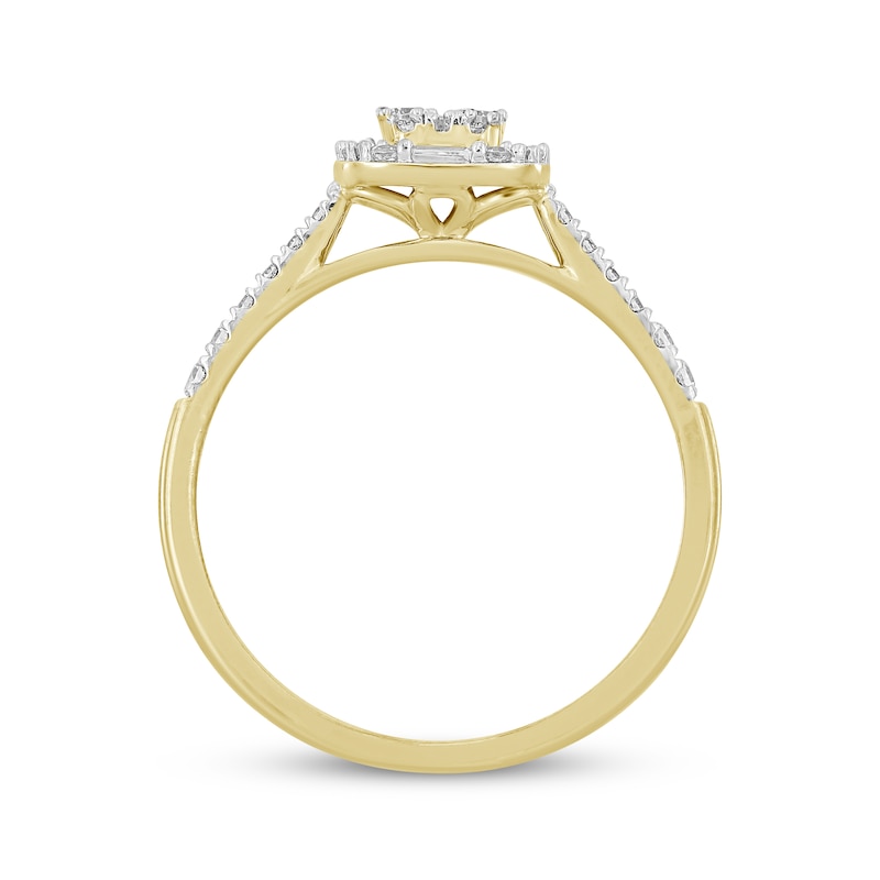 Baguette & Round-Cut Multi-Diamond Center Cushion Frame Engagement Ring 1/3 ct tw 10K Yellow Gold