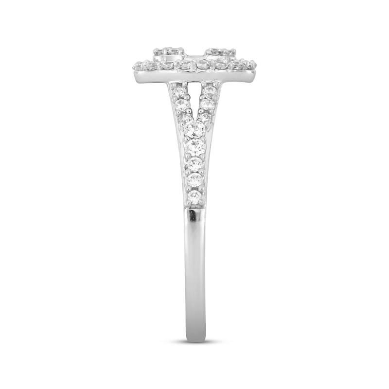 Main Image 2 of Now + Forever Baguette & Round-Cut Multi-Diamond Center Oval Frame Engagement Ring 1/2 ct tw 14K White Gold