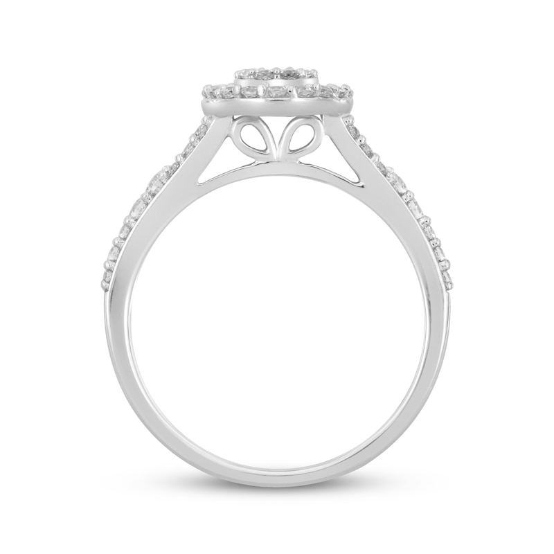 Main Image 3 of Now + Forever Baguette & Round-Cut Multi-Diamond Center Oval Frame Engagement Ring 1/2 ct tw 14K White Gold