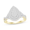 Multi-Diamond Center Stepped Pear Frame Engagement Ring 7/8 ct tw Round 14K Yellow Gold