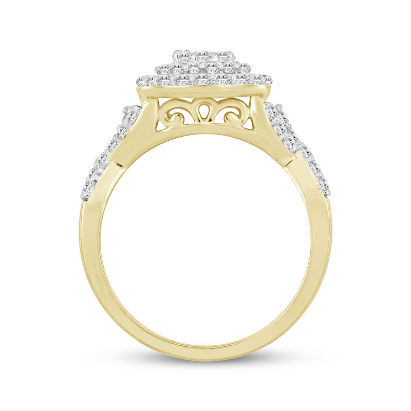 Multi-Diamond Center Stepped Pear Frame Engagement Ring 7/8 ct tw Round 14K Yellow Gold