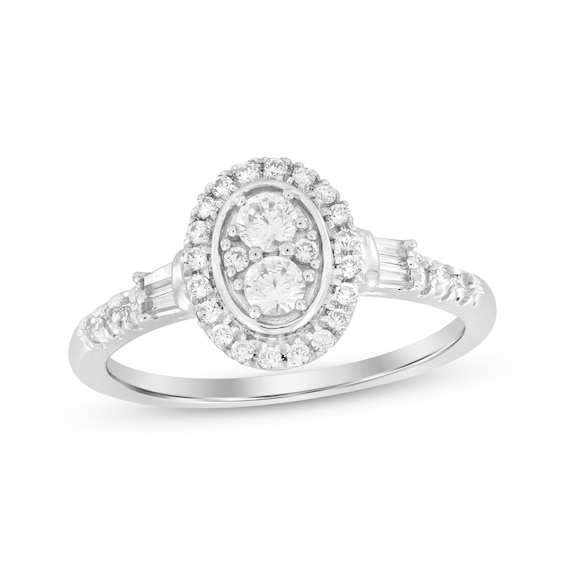 Now + Forever Multi-Diamond Center Oval Frame Engagement Ring 3/8 ct tw 10K White Gold